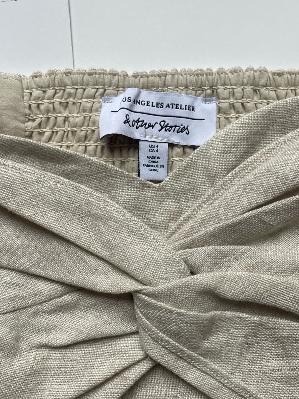 Twist Front Puff Sleeve Crop Top - Beige - Picture 8 of 9